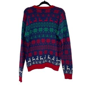 33Degrees Men's Navy Fair Isle Shark Ugly Christmas Crew Neck Sweater Size Small